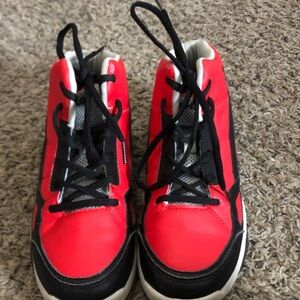 Red and black Shaq basketball shoes
